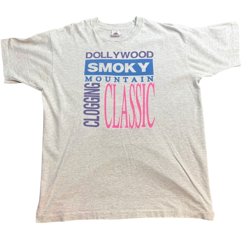 Vintage 1992 Dollywood Smoky Mountain Clogging Classic T-Shirt Gray XL USA Made